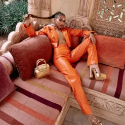 EGO High Waist Straight Leg Trousers In Orange Faux Leather -EGO Sales Store marrakech1820sq 6 scaled