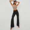 EGO High Waist Split Hem Detail Straight Leg Trousers In Black Satin