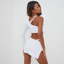 EGO One Shoulder Long Sleeve Asymmetric Crop Top In White Slinky -EGO Sales Store turn orange 24 1 scaled